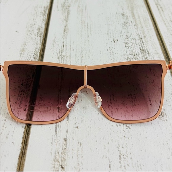 Jessica Simpson Rose Gold Metal Frame Square Shield Sunglasses Eyewear J6100 - Picture 9 of 14